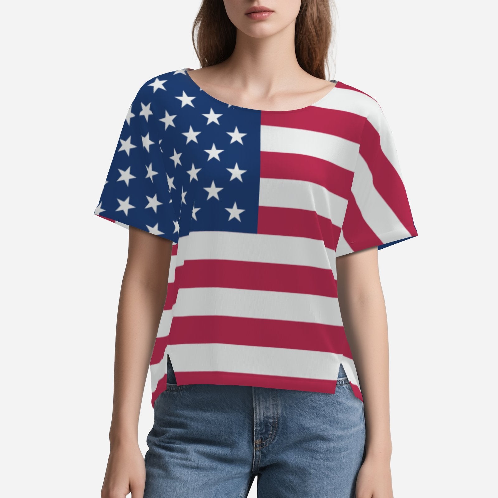 USA Freedom Flag All-Over Print Women's Oversized Half Sleeve T-Shirt