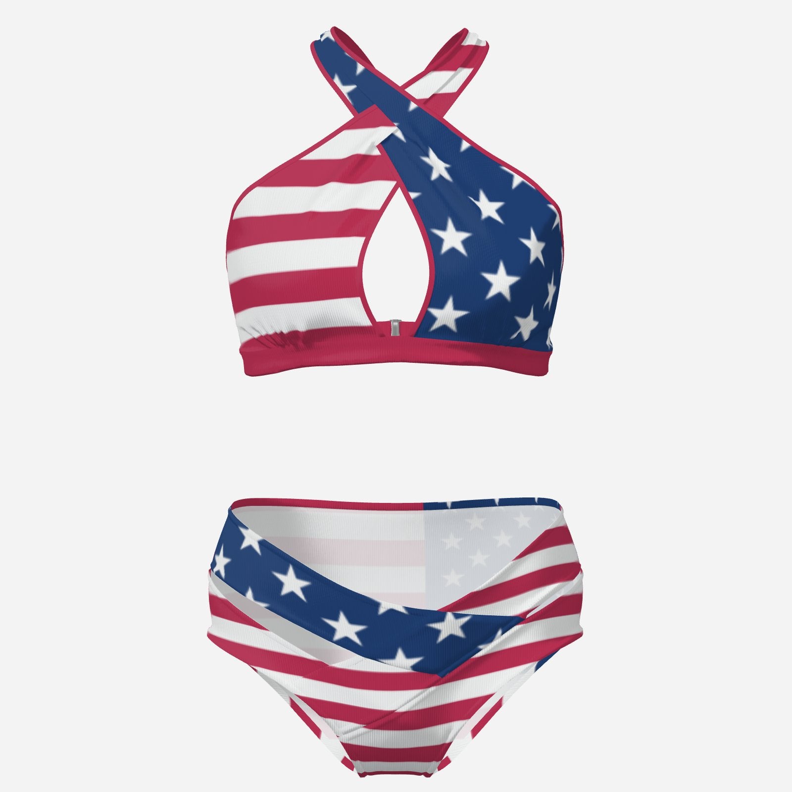 Patriotic USA Flag Design All-Over Print Women's Cross Body Swimsuit Set-Milk Silk 180 GSM