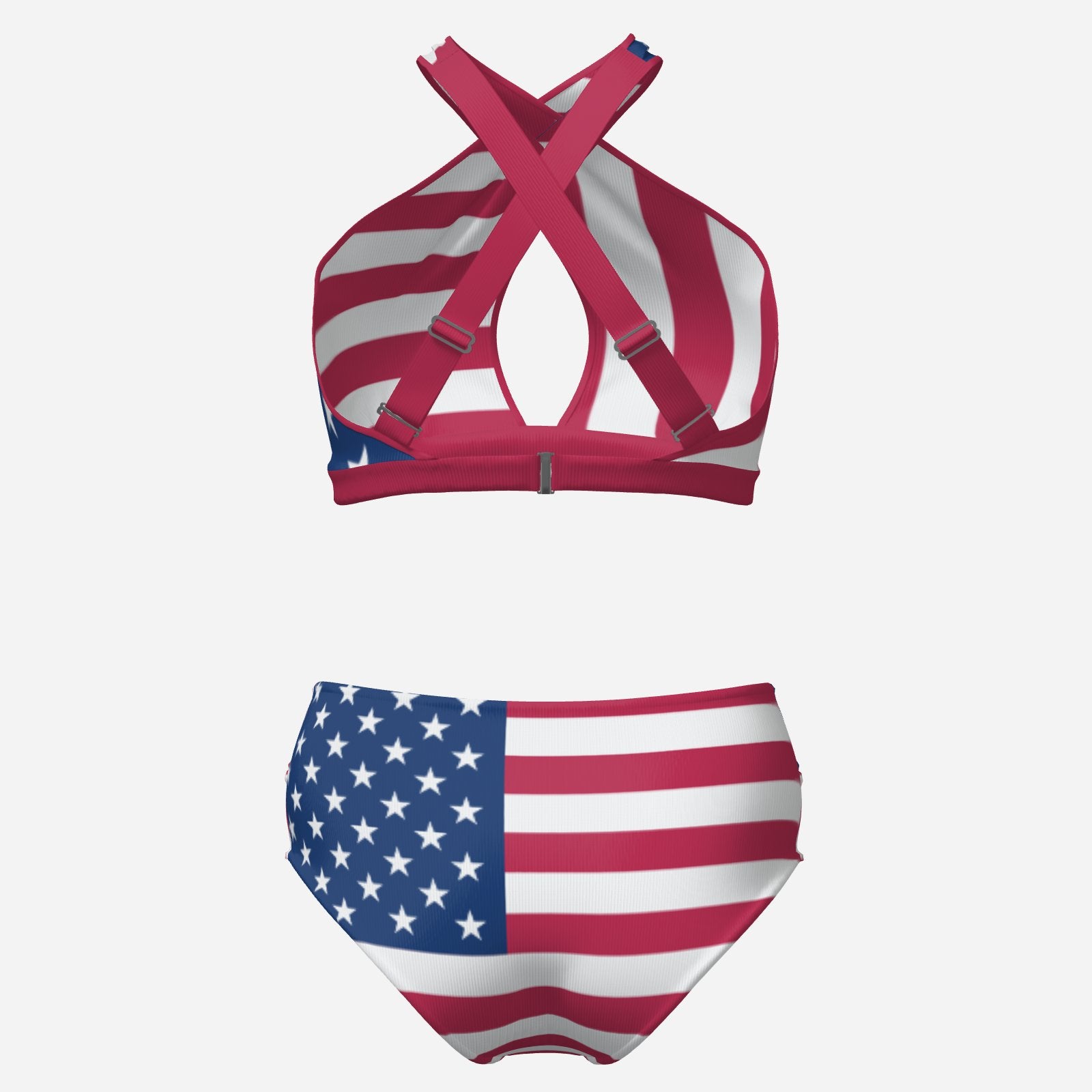 Patriotic USA Flag Design All-Over Print Women's Cross Body Swimsuit Set-Milk Silk 180 GSM