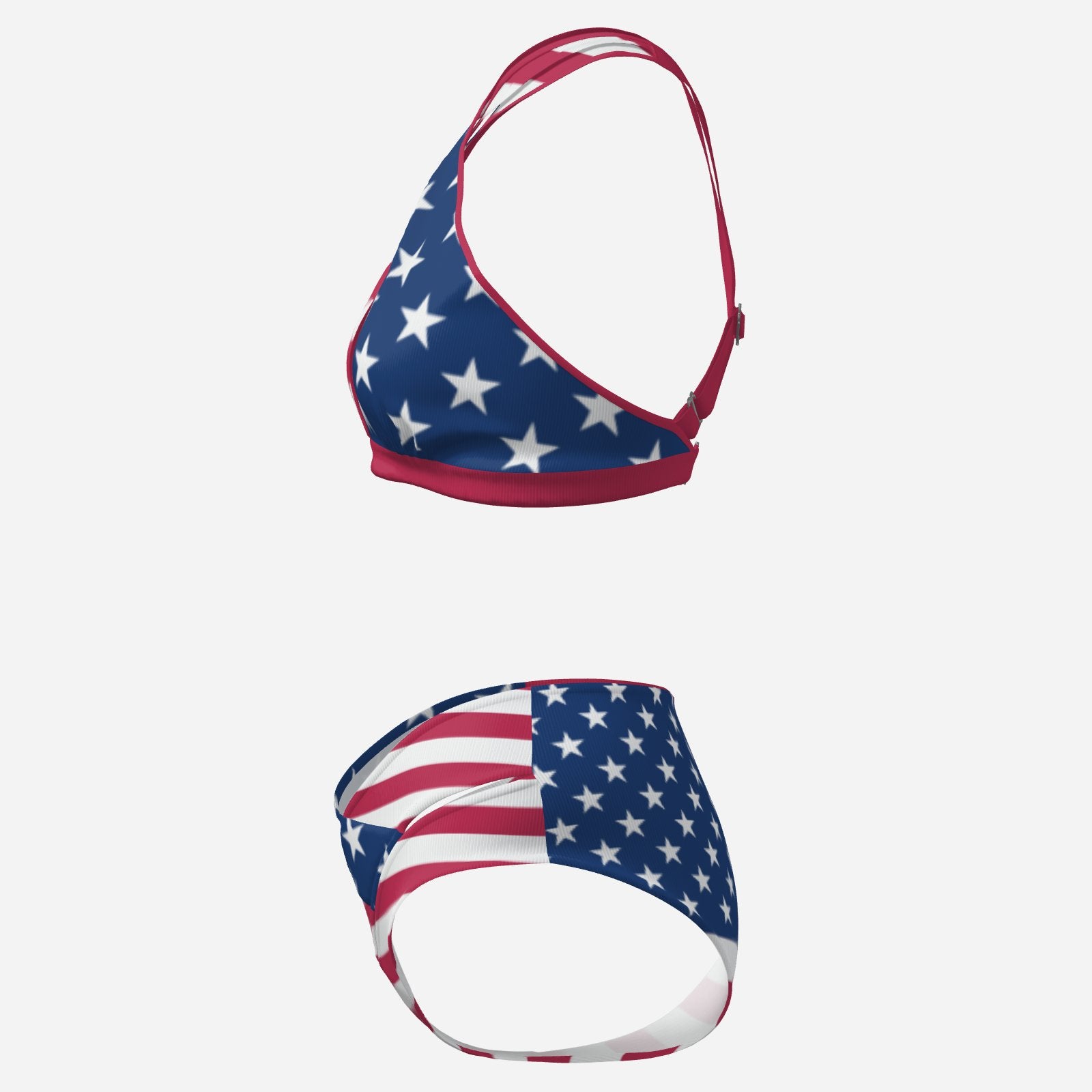 Patriotic USA Flag Design All-Over Print Women's Cross Body Swimsuit Set-Milk Silk 180 GSM