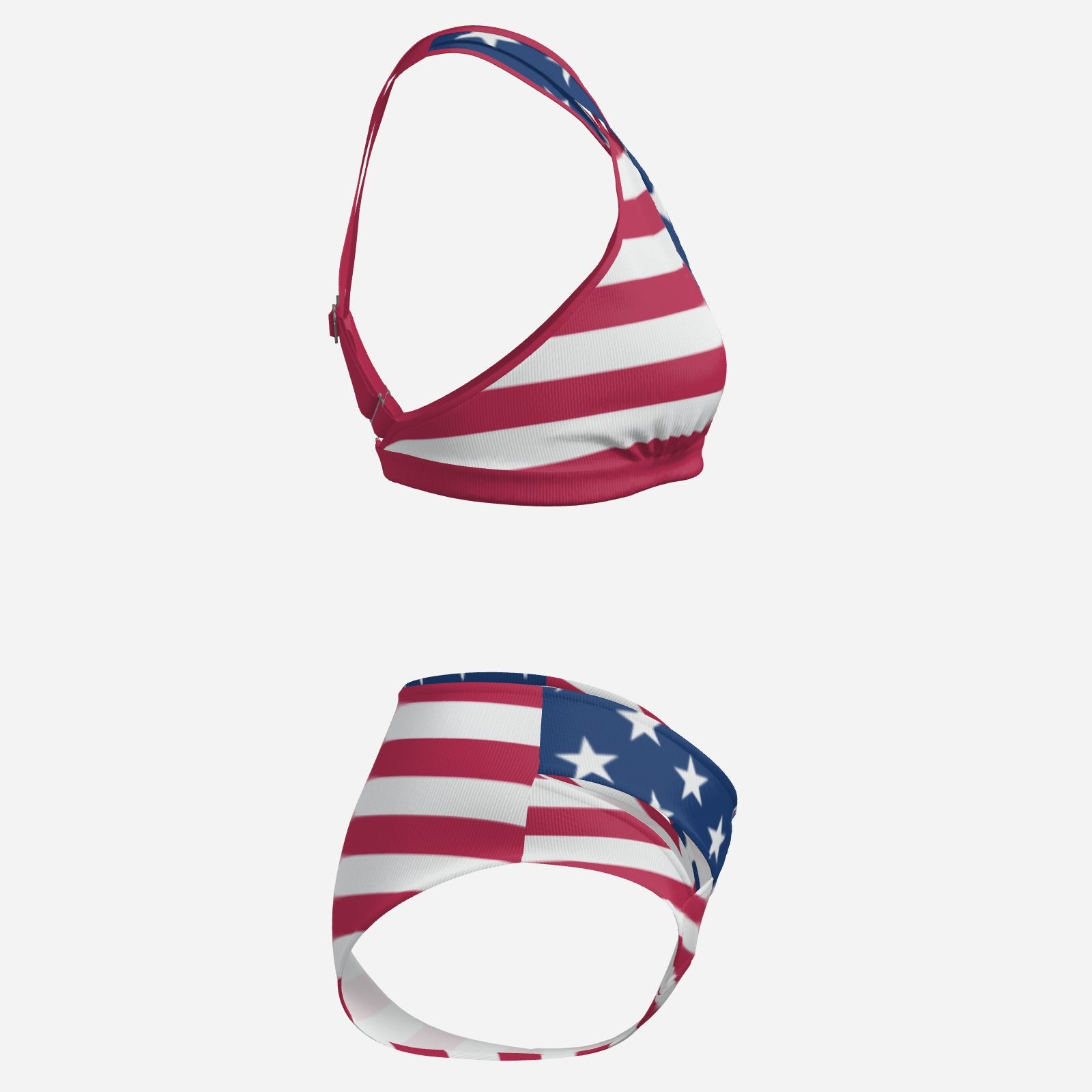 Patriotic USA Flag Design All-Over Print Women's Cross Body Swimsuit Set-Milk Silk 180 GSM