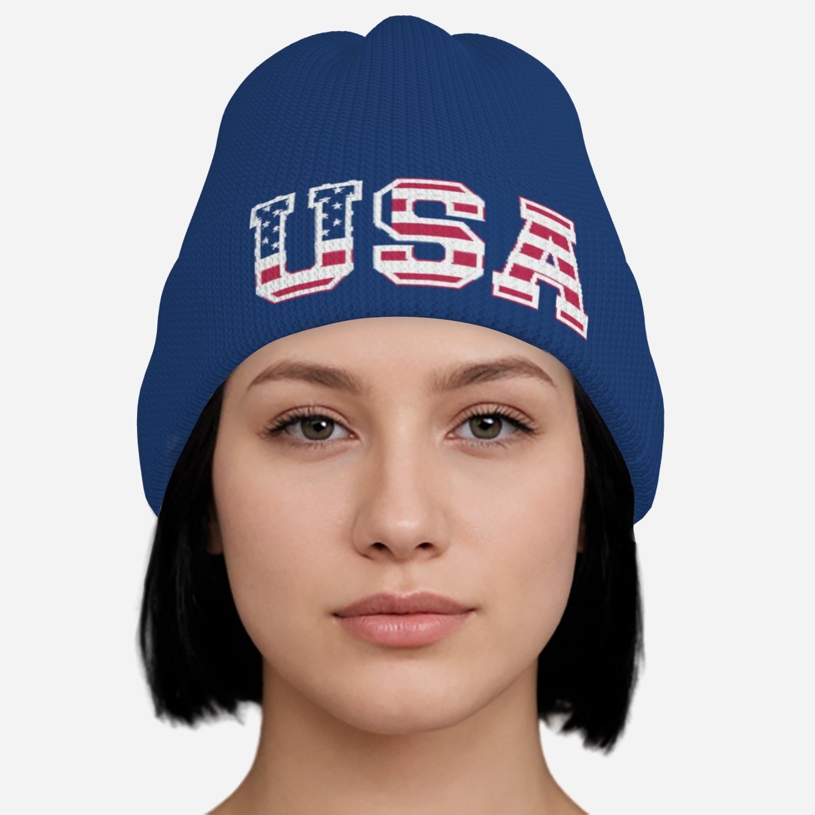 Womens Blue USA Beanie Hat