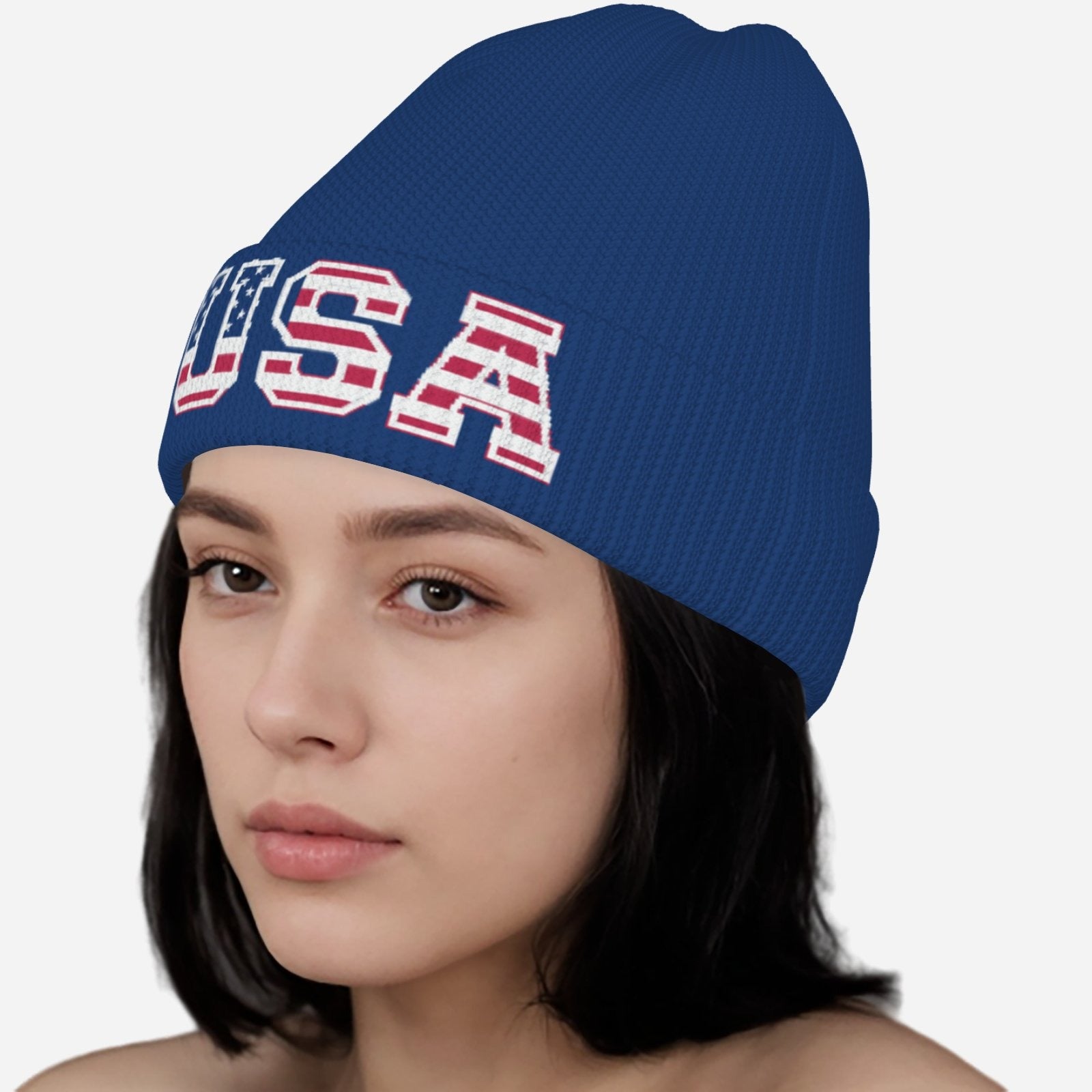 Womens Blue USA Beanie Hat