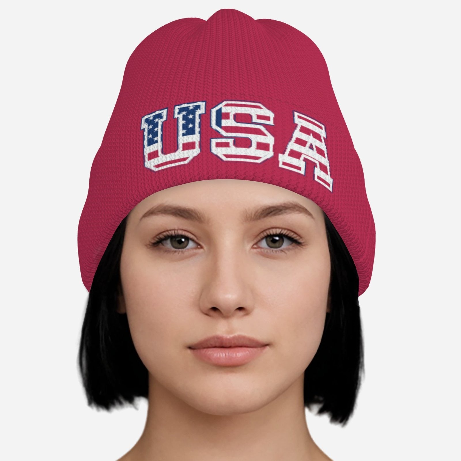 Women's Red USA Beanie Hat