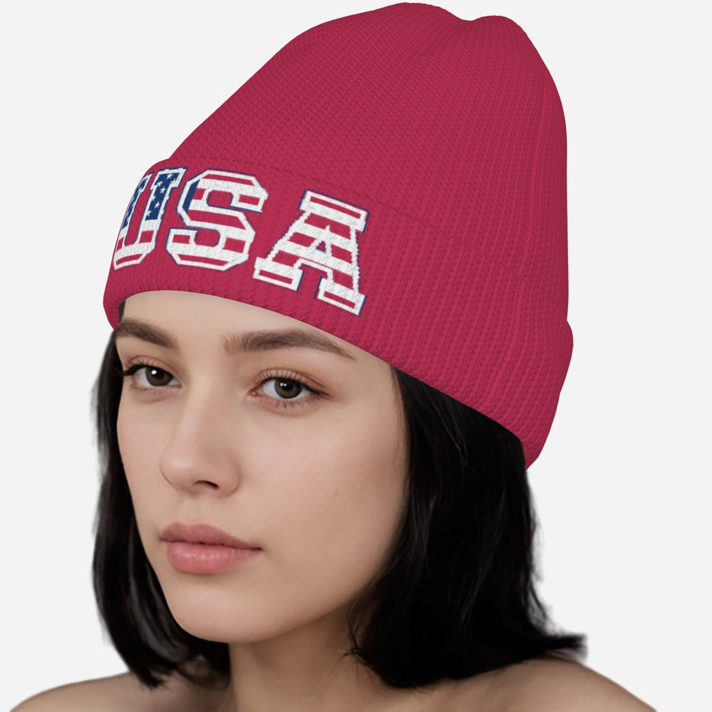 Women's Red USA Beanie Hat
