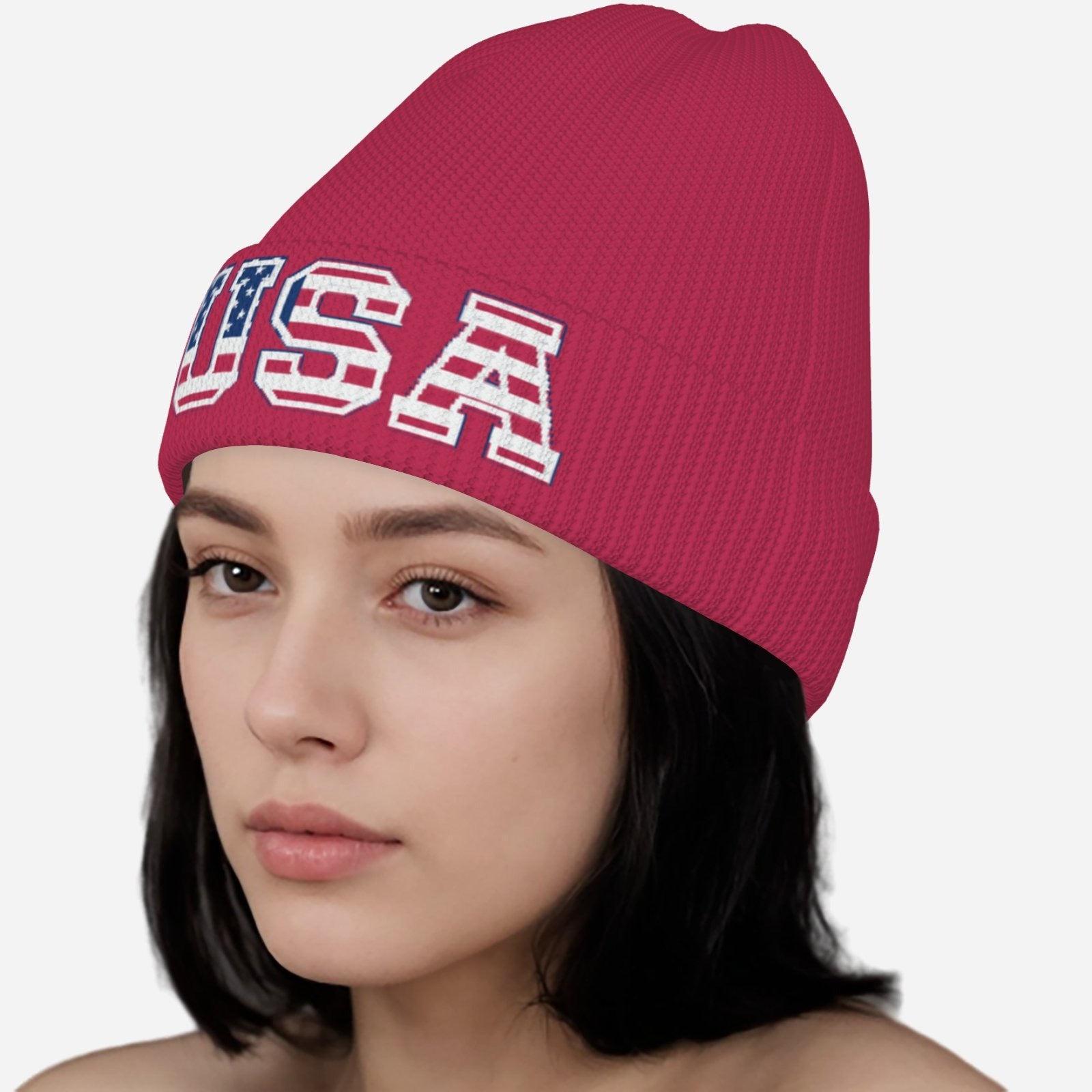 Women's Red USA Beanie Hat