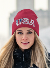 Women's Red USA Beanie Hat