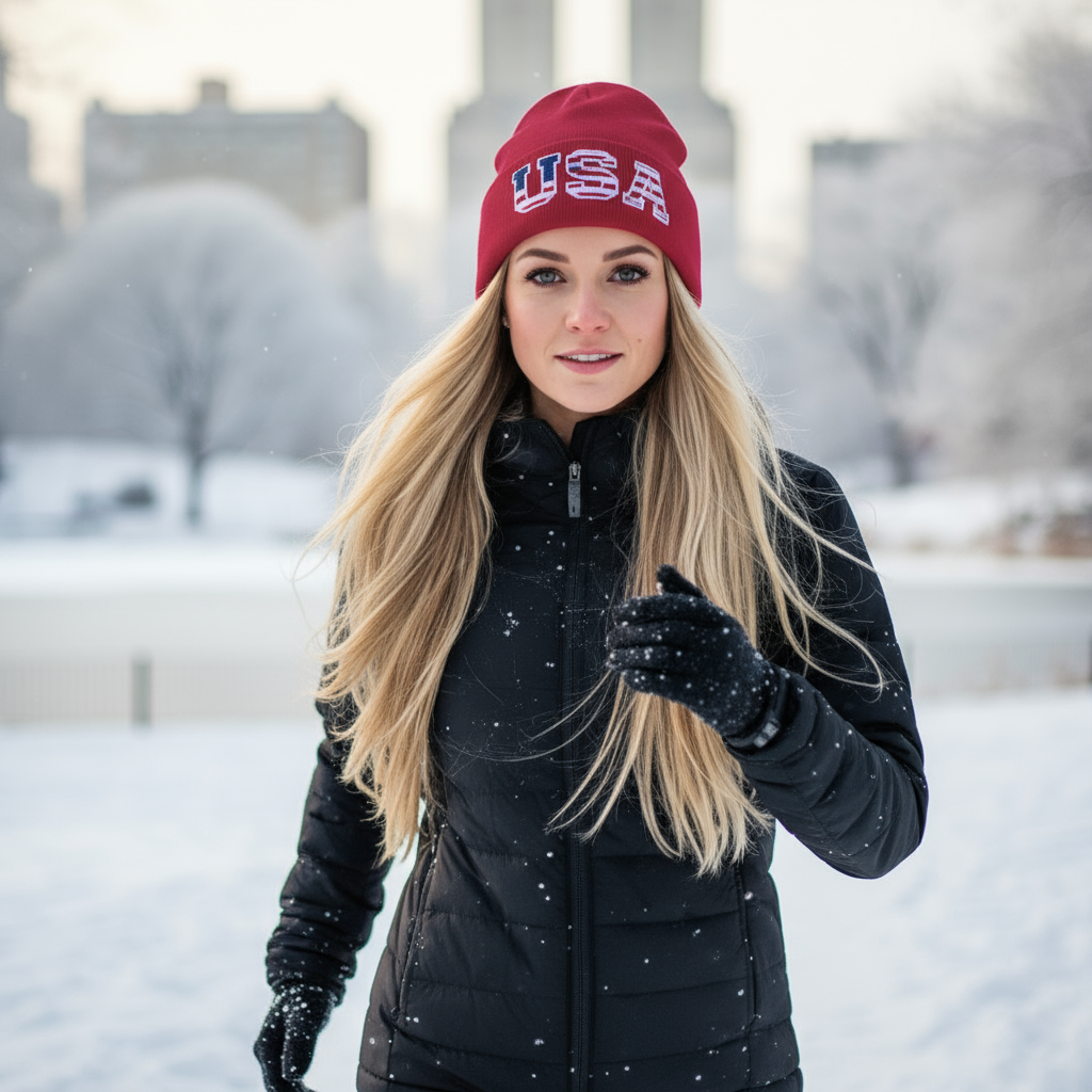 Women's Red USA Beanie Hat