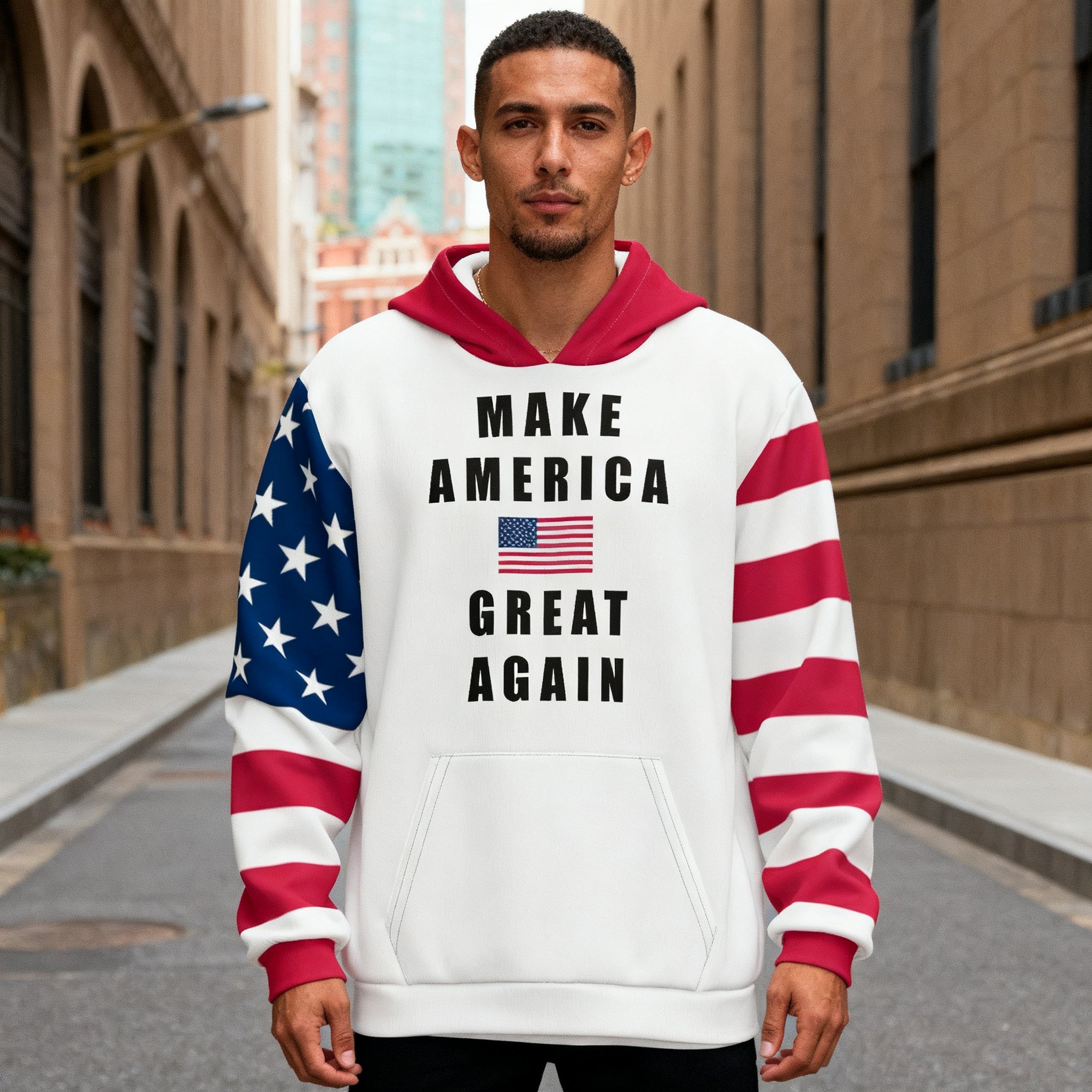 MAGA Patriotic USA All-Over Print Men's Thick Pullover Hoodie